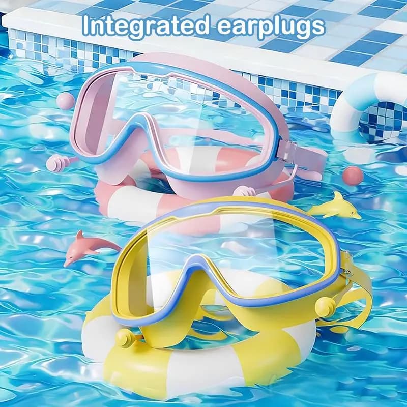 Occhialini da Nuoto per Bambini con Montatura Grande, Antiappannamento, Anti-UV, Impermeabili per Allenamento in Piscina