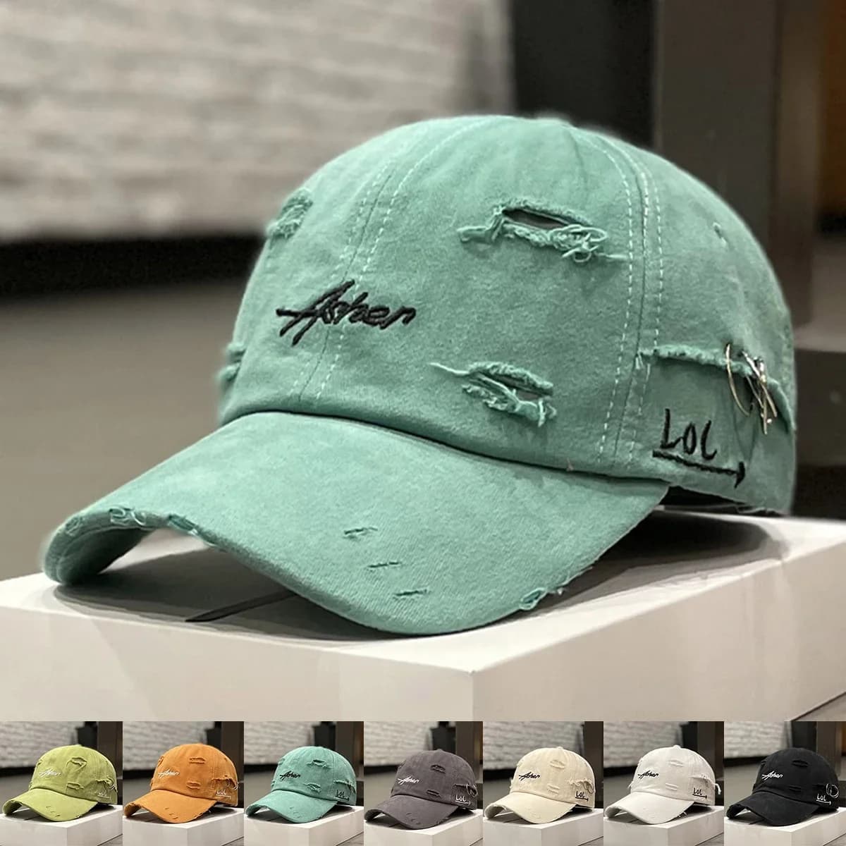 Cappellino da Baseball Unisex Asher con Ricamo e Anello in Metallo, Regolabile, per Primavera e Autunno, Casual, Protezione Solare