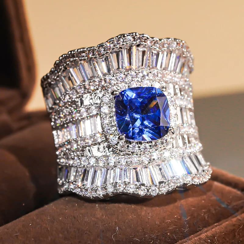 CAOSHI Luxury Blue Inlaid Stone Jewelry of Female CZ Gorgeous Wedding Rings with Brilliant Engagement Fashion Trendy Accessory