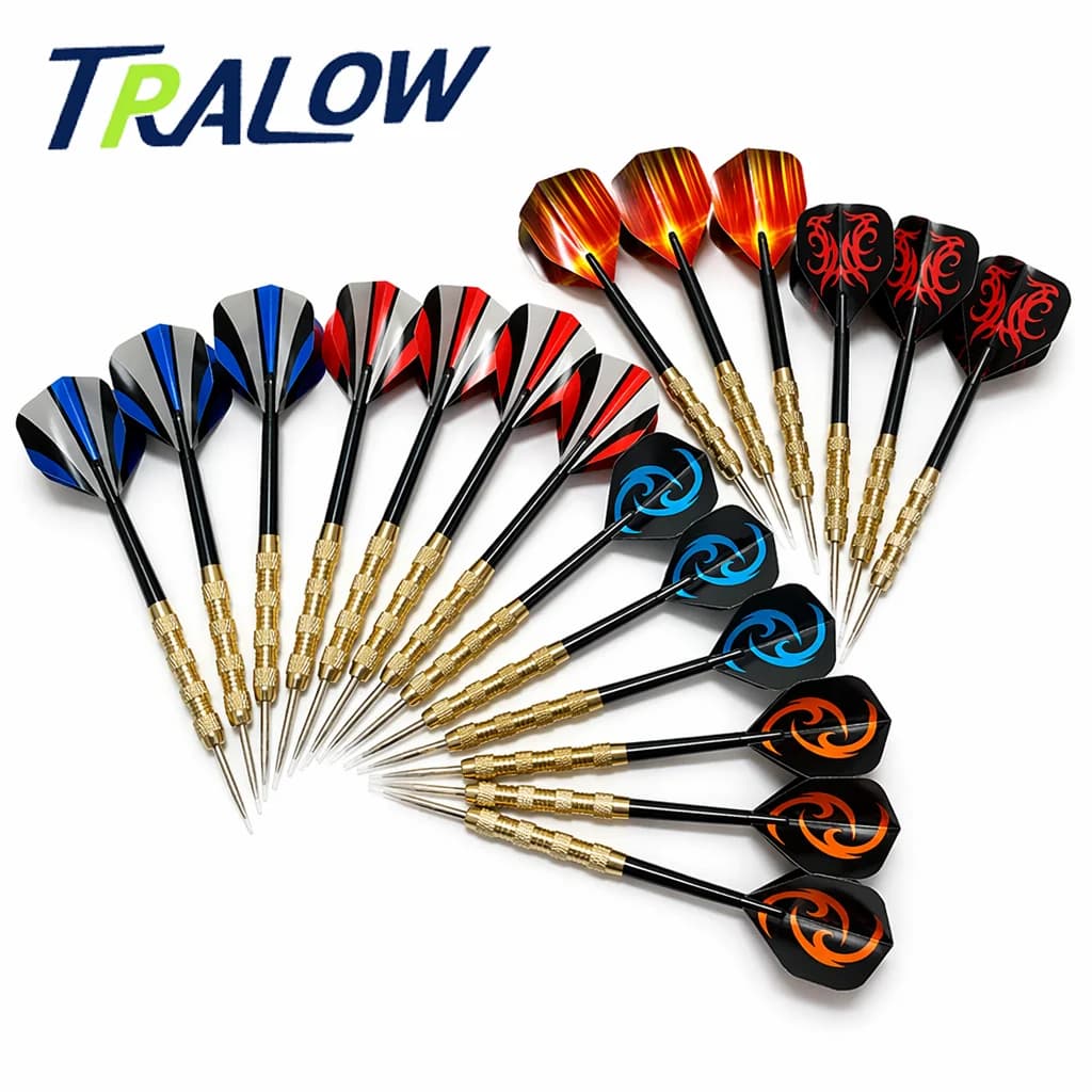 TRALOW Professional 18pcs Steel Tip Darts Set Knurled Grip Metal Barrel Dart Flights For Tournament Bar Home Dart Game Training