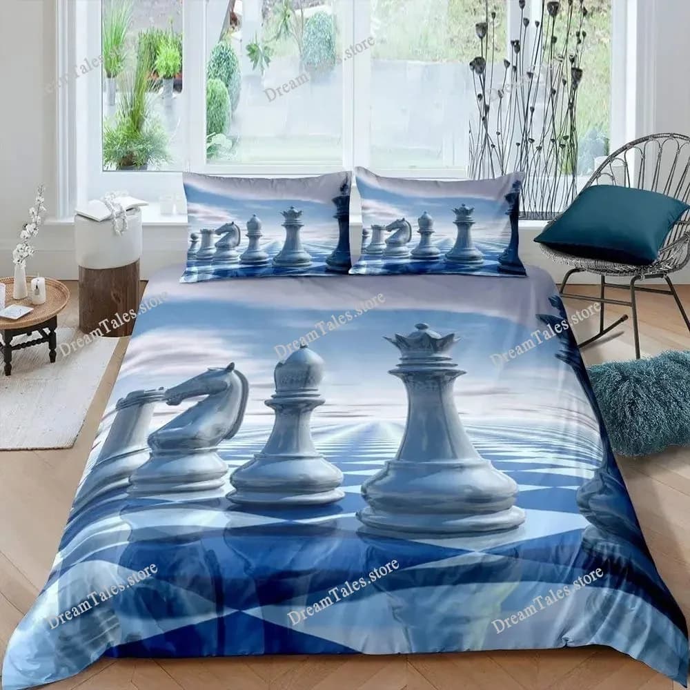 Set di Biancheria da Letto a Tema Scacchi Internazionali, Disponibile in Varie Misure, per Adulti e Bambini, Set Copripiumino e Lenzuola 2025