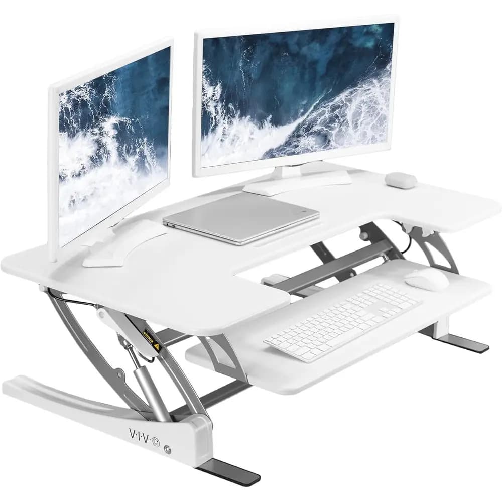 Convertitore per Scrivania Regolabile in Altezza 42 Pollici, Supporto per Doppio Monitor Sit-Stand a Cambio Rapido, Bianco