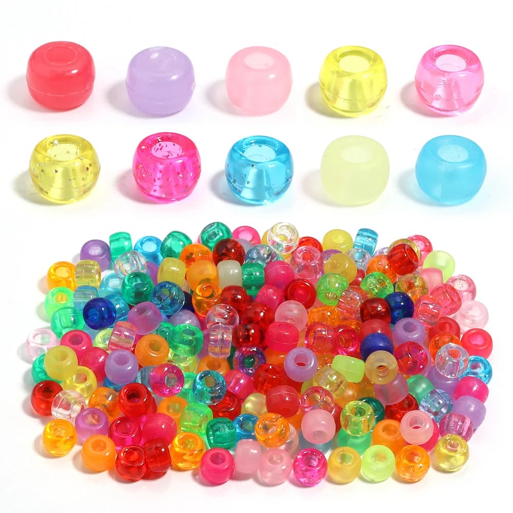 200 pz 6x9mm Acrilico Pony Perline Colorate Foro Grande Branelli Allentati Del Distanziatore Per La Produzione di Gioielli FAI DA TE Artigianato braccialetto collana accessori