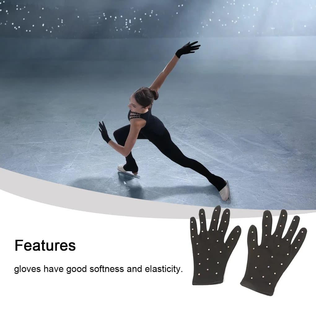 Women Fashion Figure Skating Wrist Gloves Breathable Sunscreen Mittens Washable Crystal Gloves Fast Drying Driving Black L