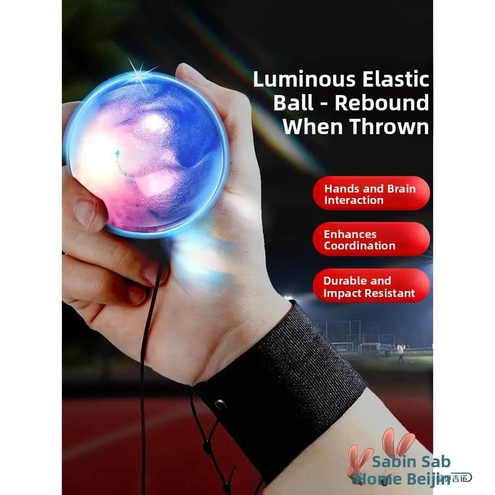 Luminous Bracelet with Bouncy Ball, Children's Toy with Automatic Return Corda, Ball Lamping to Launch and Take, Toy for Kids Small Leather