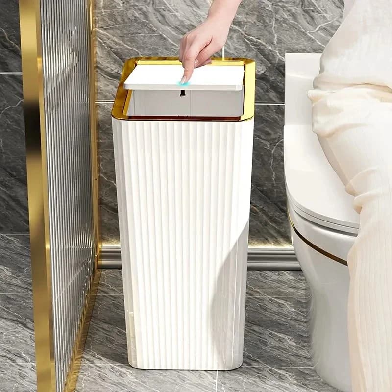 Cestino per Bagno di Lusso 12/15L con Coperchio, Bidone Nordico a Pressione per Cucina e Soggiorno, Impermeabile