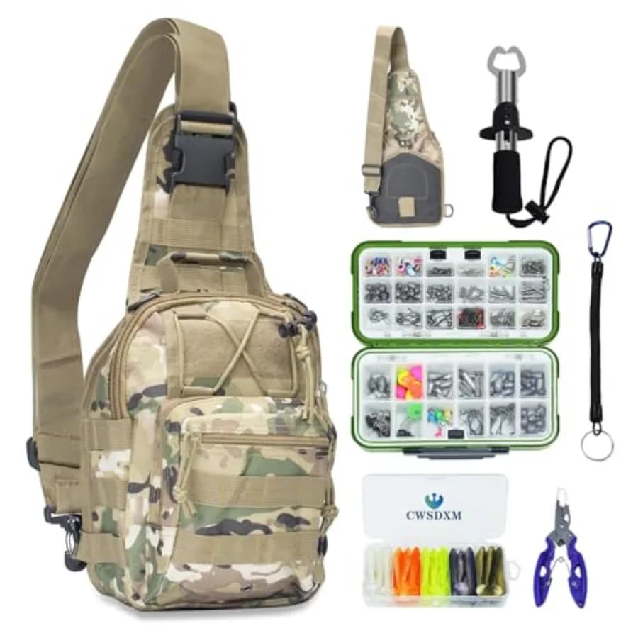 Zaino da Pesca con Scatola Porta Attrezzi - Kit Completo da 358 Pezzi e Set di Accessori per Pescatori Include Esche, Ami, S