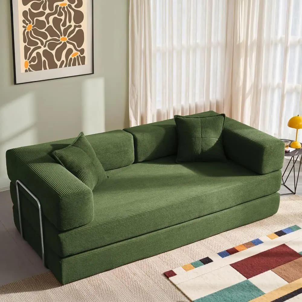 Divano Letto Convertibile con Supporto Lombare e Memory Foam, Divano Lungo 78 Pollici, Letto 4-in-1 per Soggiorno, Verde