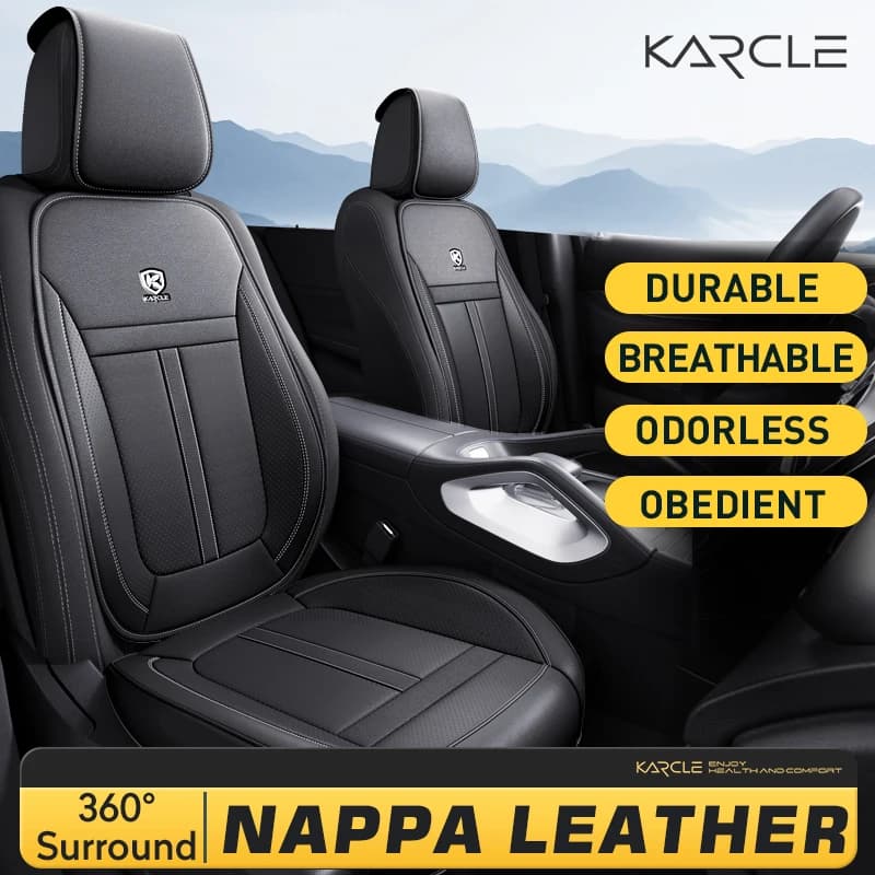 Coprisedili Auto in Pelle PU Set Completo 360 ° Cuscino per Sedile Anteriore e Posteriore Regolabile e Impermeabile, Accessori per Auto