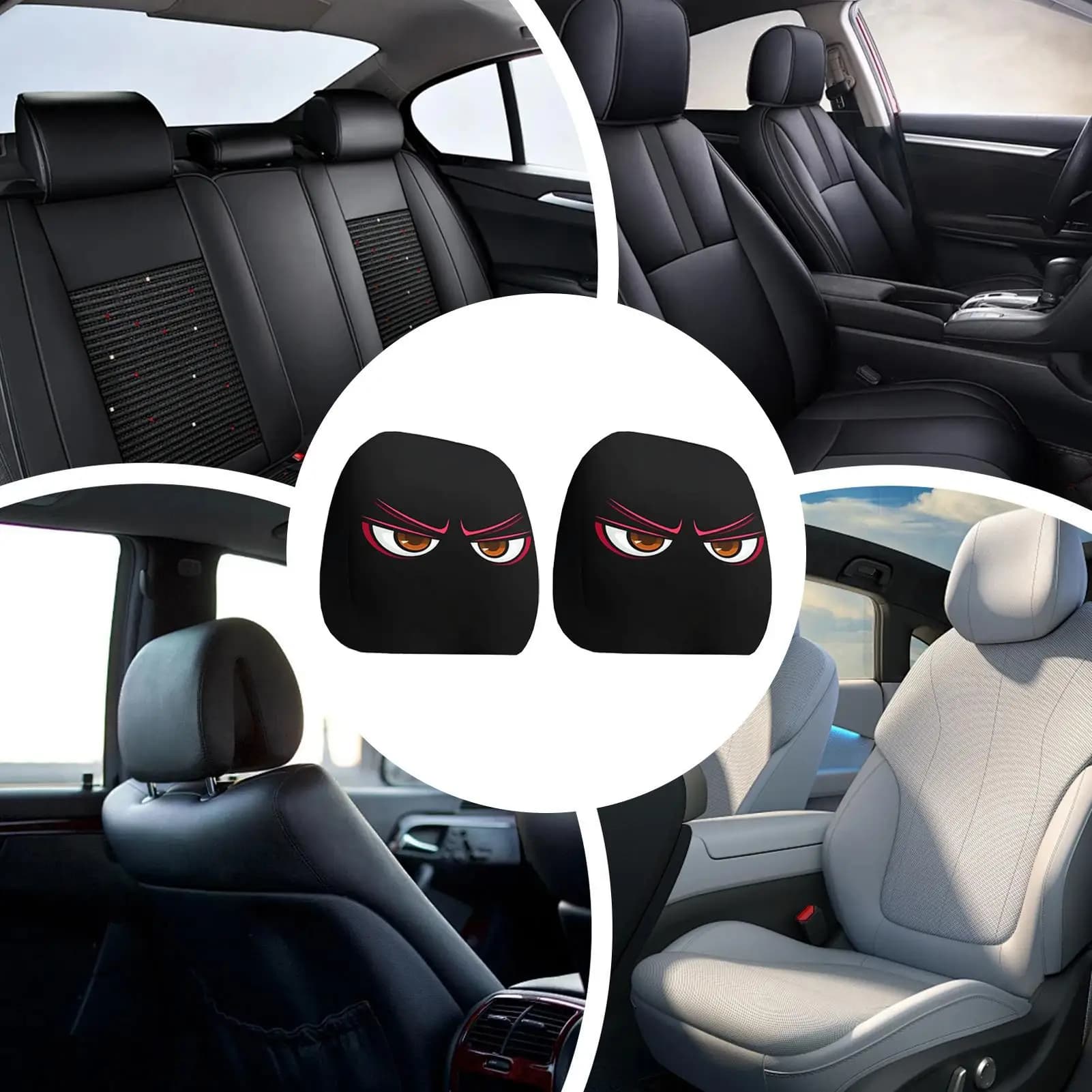 Car seat cover 2 pieces Car headrest protection with big eye design Breathable elastic protection for automotive SUVs