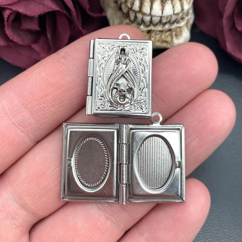 2psc Dainty Bat Book Medallion Charms, Gothic Stainless Steel Pipistrelli Photo Frame Charms for Jewelry Creation Items DIY Jewelry