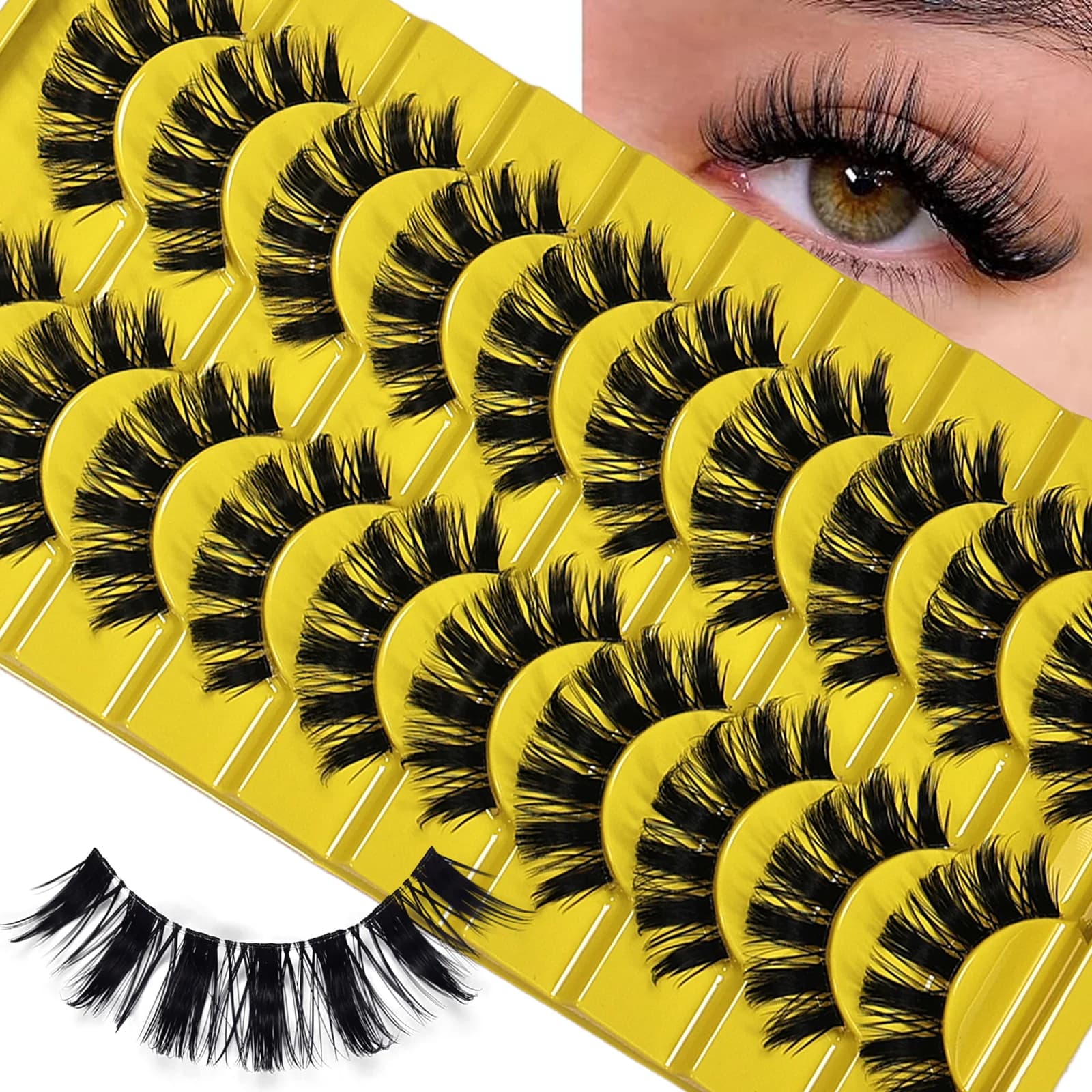 10 Paia di Ciglia Finte 3D Voluminose e Morbide, Effetto Drammatico, Banda Trasparente Reusable, per Trucco Occhi