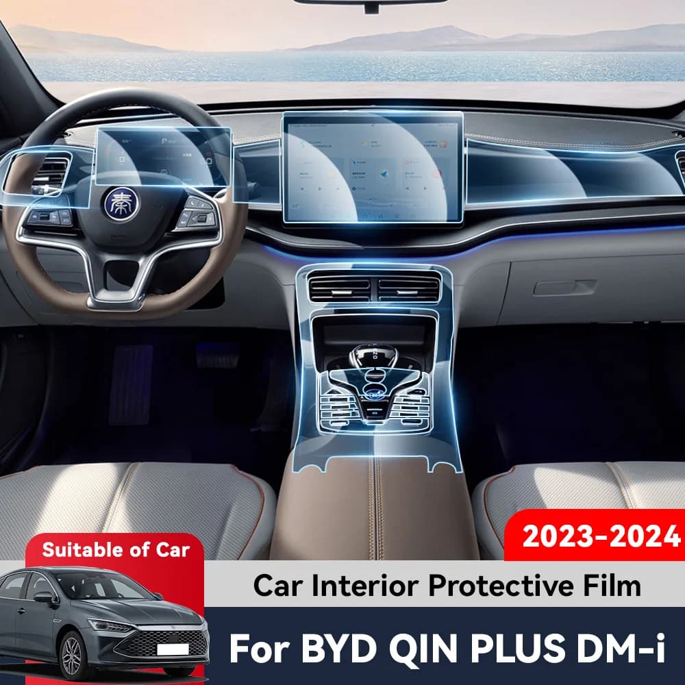 Pellicola Protettiva Trasparente in TPU Anti-Graffio per Schermo di Navigazione e Controllo Centrale Auto GPS per BYD QIN PLUS DM-i 2023 2024