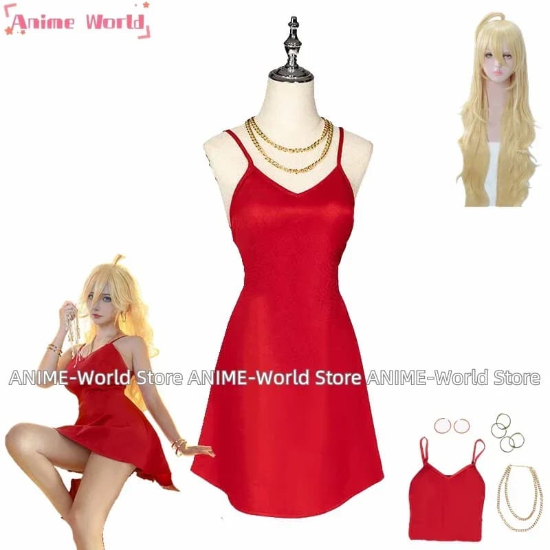 日Size custom step and anime socks with cosplay dress wig with braces and red dress