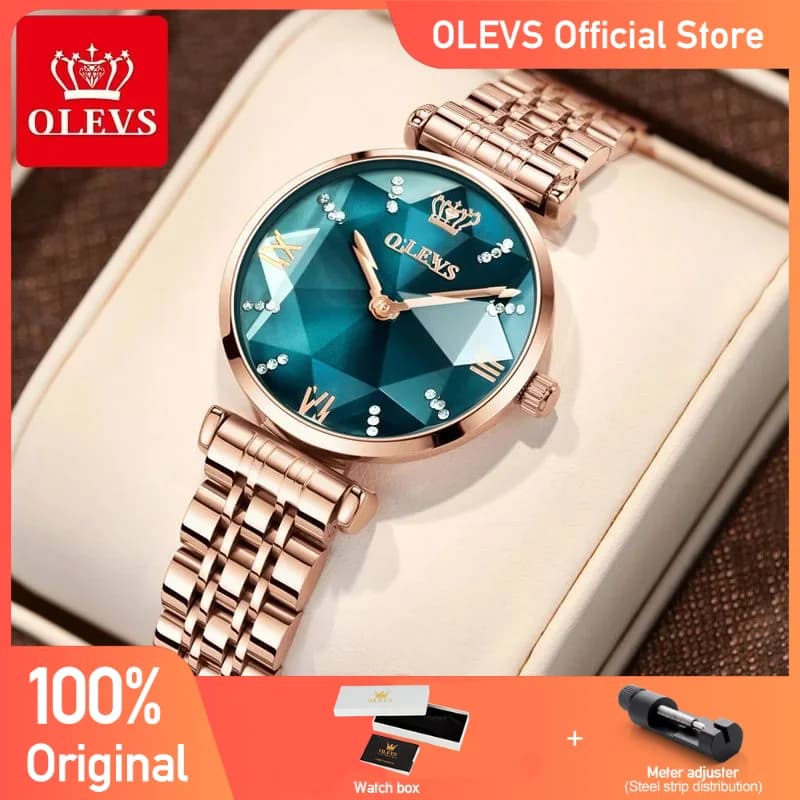 OLEVS New Women's Luxury Jewel Quartz Watches Watch With Waterproof Stainless Steel Strap For Women's Watch with Fashion Date Diamond Mirror