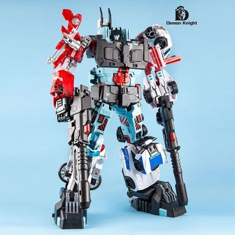 Il più nuovo 5 in 1 Demon Knight Defensor oversize dk05 Transformation Robot Action Figures Toy Model Deformation Car DK01-04 A SET