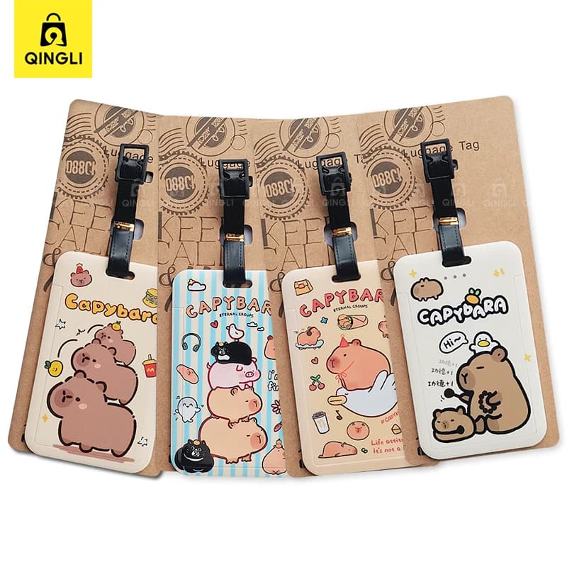 Cartoon Capybara Etichetta per bagagli da viaggio Accessori da viaggio Valigia ID Indirizzo Porta carte Etichetta per bagagli portatile carina Etichetta d'imbarco