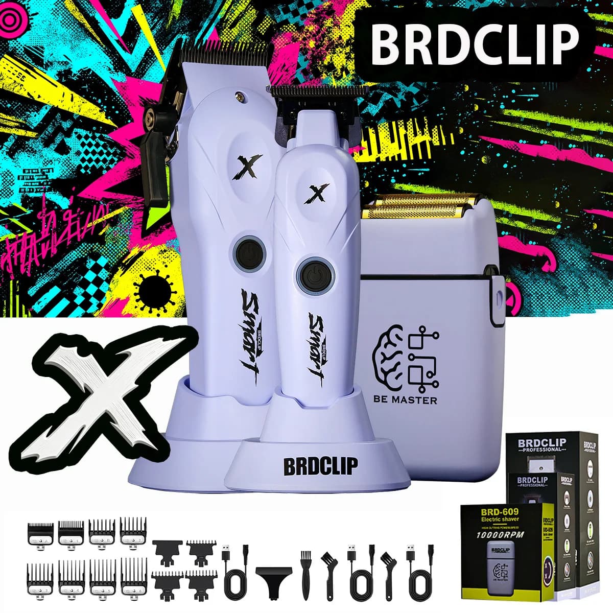 Professional BRDCLIP Set for Barbiere with Haircut 8800rpm, Lamina Razor and Man Cutting Machine