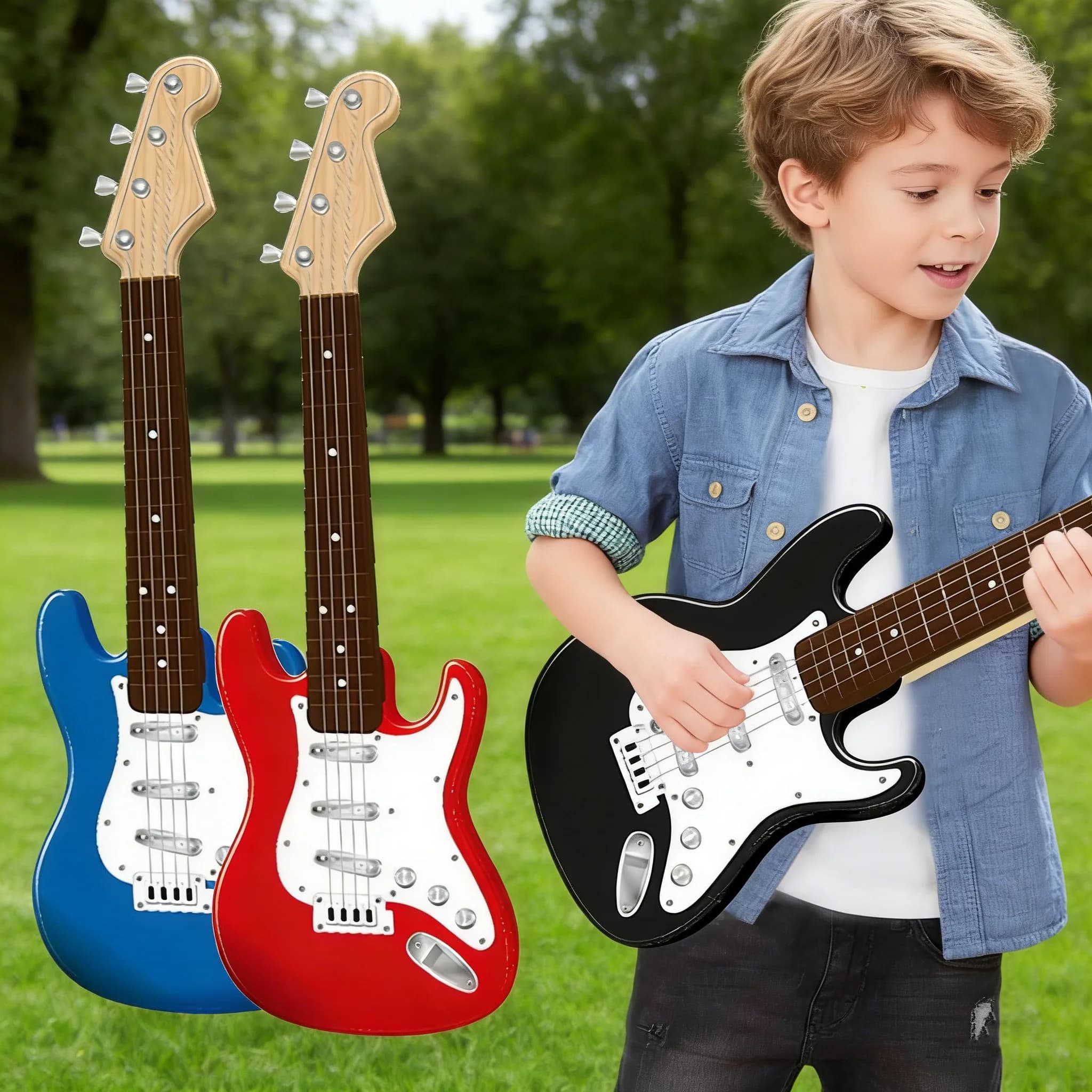 Chitarra Elettrica Giocattolo a 4 Corde per Bambini con Luci Musicali, Ukulele Elettrico per Principianti, Strumento Musicale Giocattolo per Bambini, Regalo