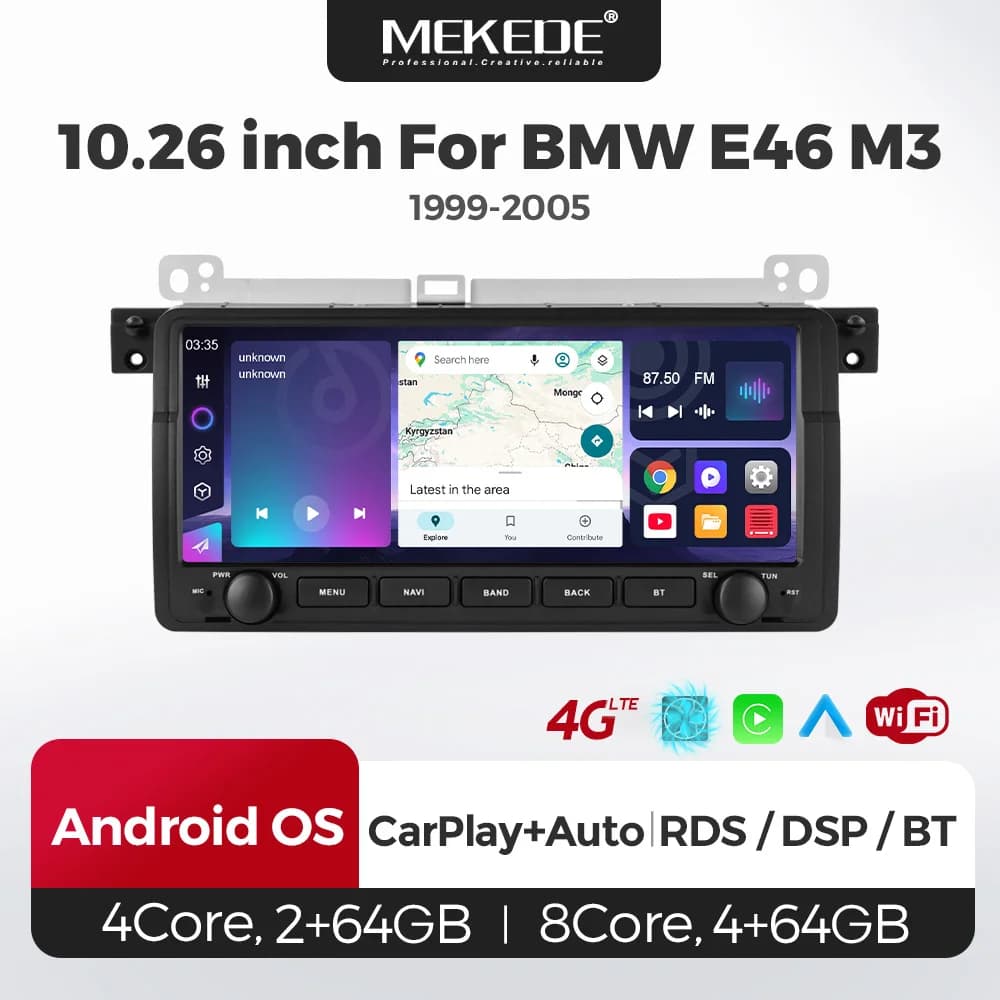 10.26" Car Radio Wireless Carplay Android Auto For BMW E46 M3 Rover 75 Coupe 318/320/325/330/335 BT 4G DSP GPS Multimedia Player