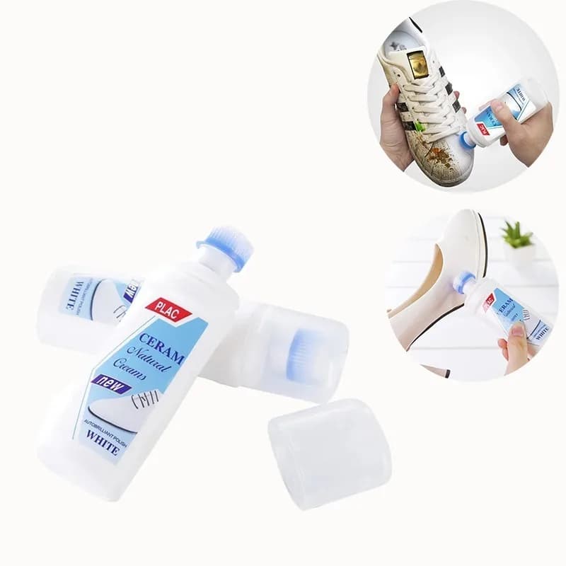 100ml Spazzola incorporata Detergente per scarpe bianco Smacchiatore Crema sbiancante per scarpe da ginnastica Detergente per spazzole per scarpe sportive senza acqua necessaria