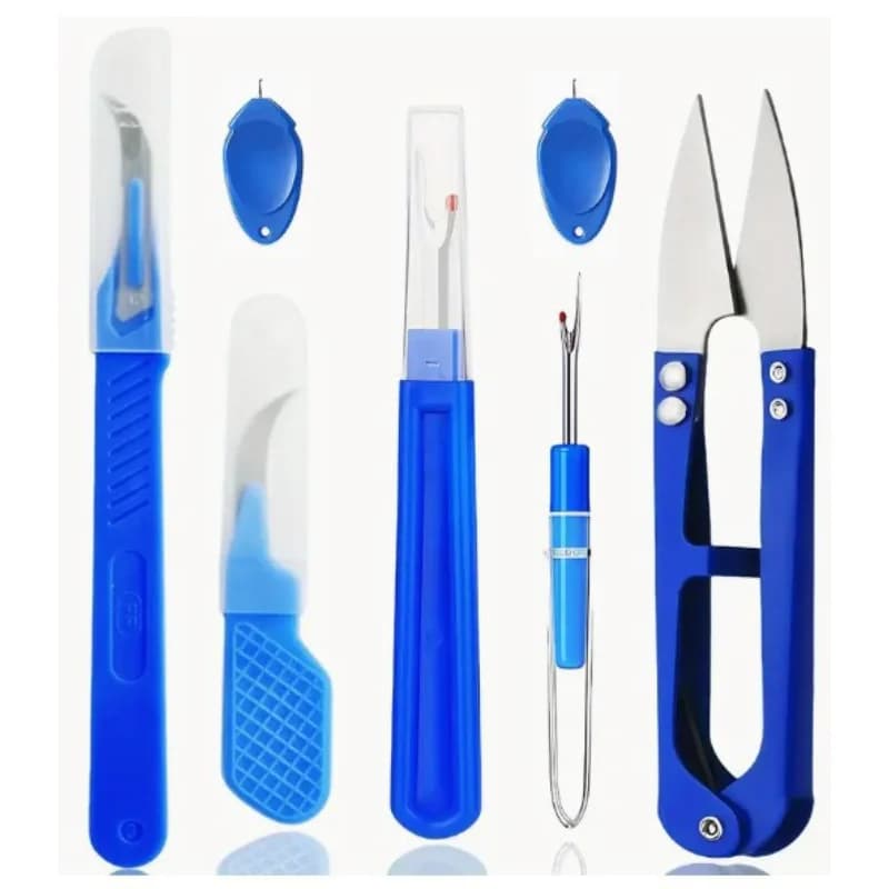 Kit da cucito blu da 5 pezzi, composto da macchina per strappare il filo, macchina per strappare la sutura e forbici per rimuovere i punti di cucitura