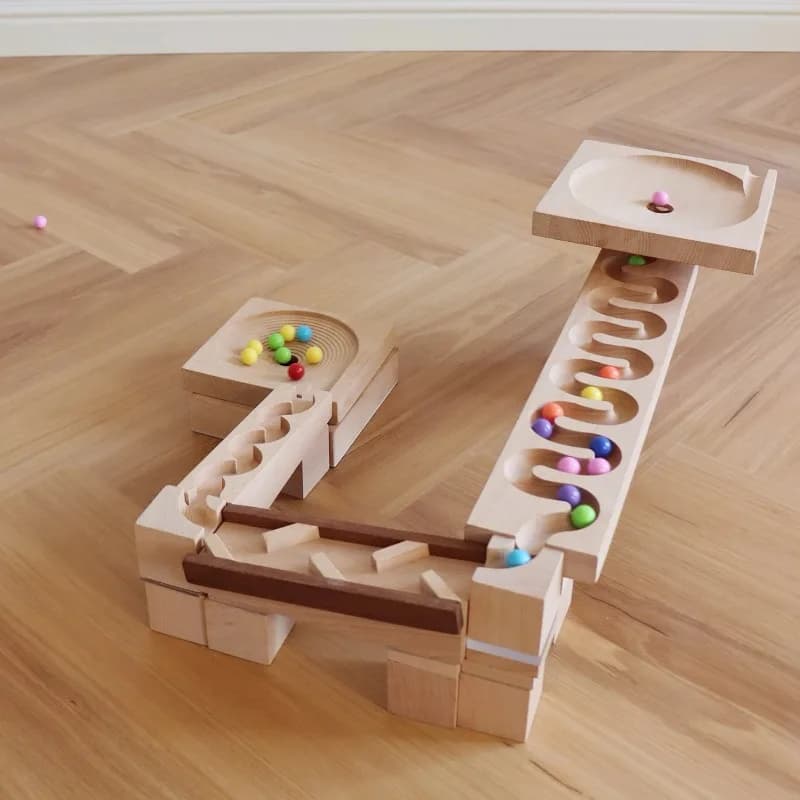 Giocattoli educativi per la prima educazione dei bambini, palla scorrevole in legno massello di faggio, blocchi di costruzione per gare, allenamento logico con pista in marmo