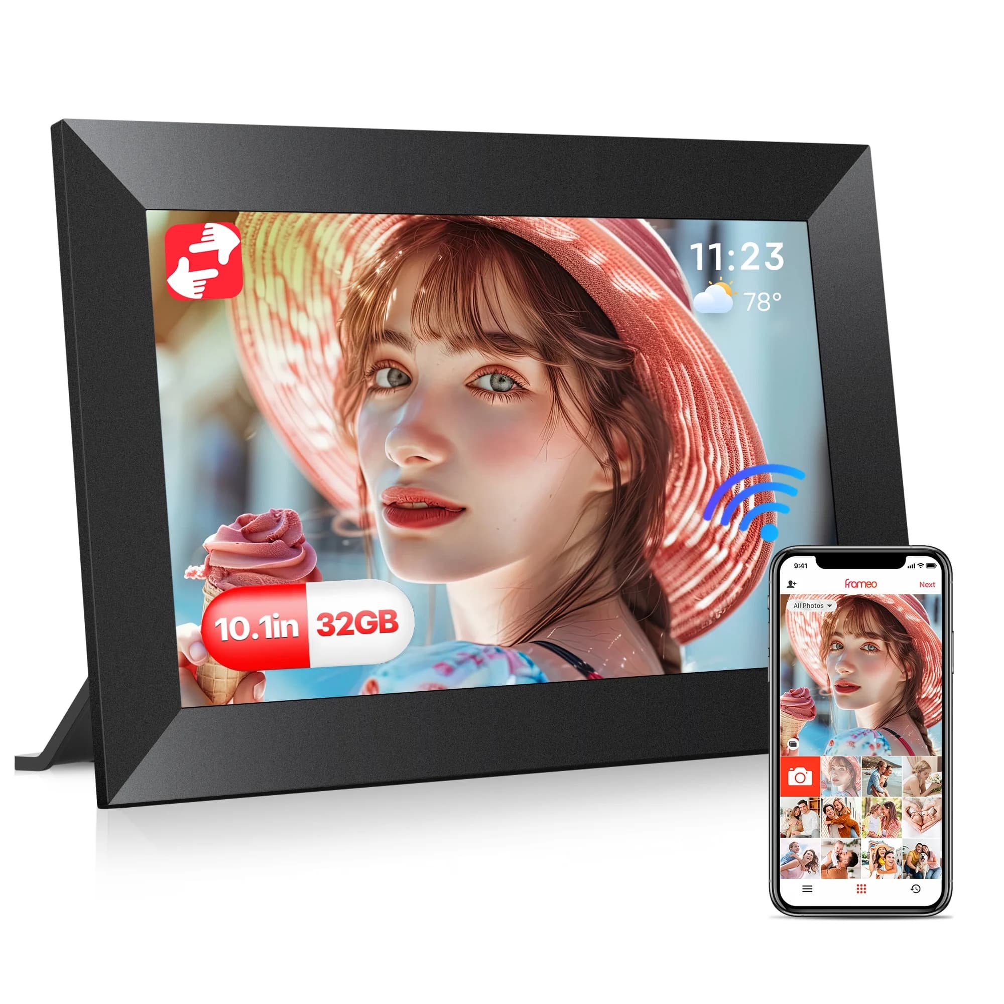 Frameo 10 Inch WiFi Digital Picture Frame, Smart Digital Photo Frame 1280x800 IPS Touchscreen 32GB, Photo/Video Sharing Anywhere