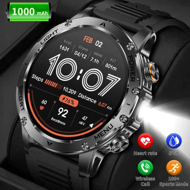 LIGE Smartwatch Durevole per Adulti, Impermeabile IP68, Chiamate BT, Orologio Sportivo per Uomo, Sport all'Aperto, NUOVO 2026, Batteria Grande da 1000mAh
