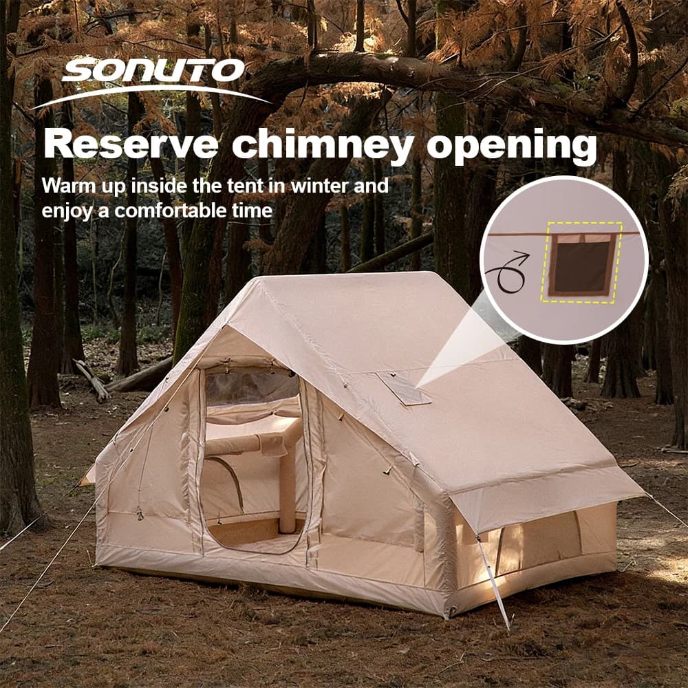 6.3 ㎡ Tenda da Campeggio Gonfiabile con Foro per Stufa, Tenda ad Aria 4 Stagioni, Impermeabile e Resistente al Sole, Casa Glamping a Montaggio Istantaneo, Cabina per Esterni