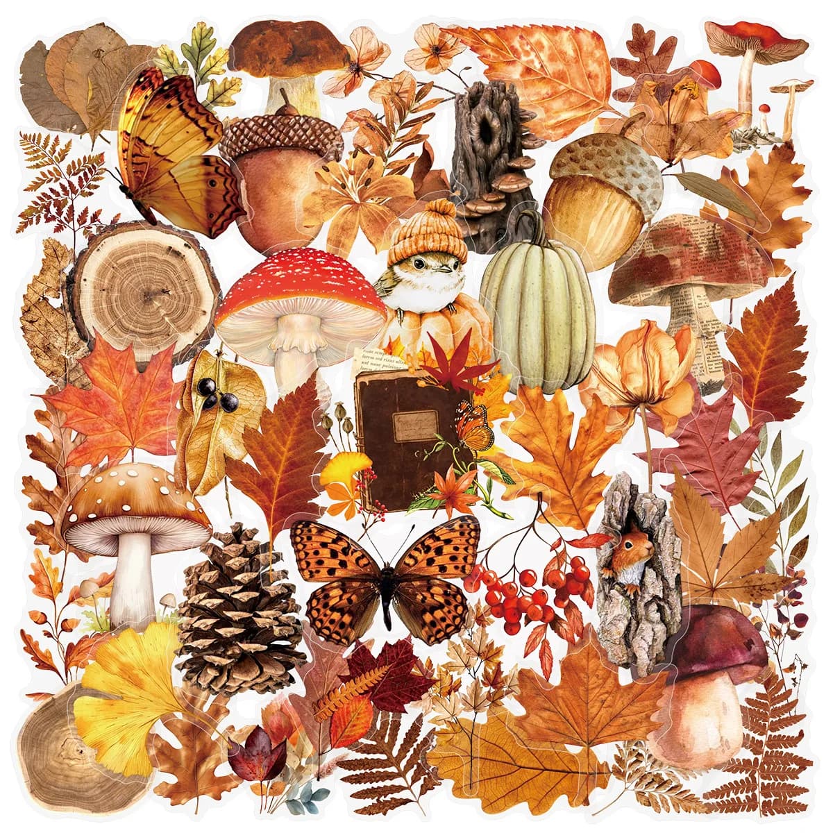 50/100 pezzi autunno foresta animale e pianta adesivo trasparente decalcomanie di cancelleria scolastica notebook bagagli adesivi per frigorifero telefono