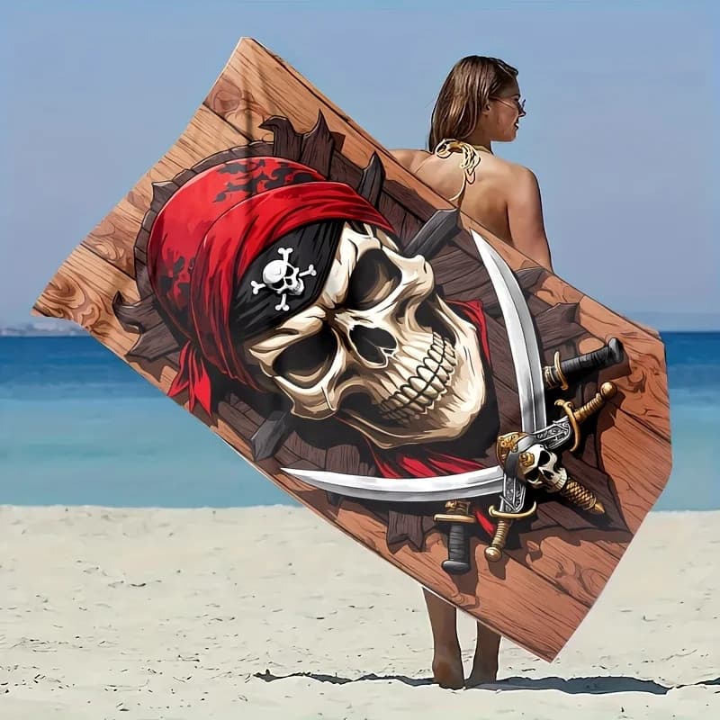 Telo mare con teschio pirata, stampa scheletro spaventoso, morbido e ad asciugatura rapida, grande telo da bagno per Halloween, viaggi, piscina, feste