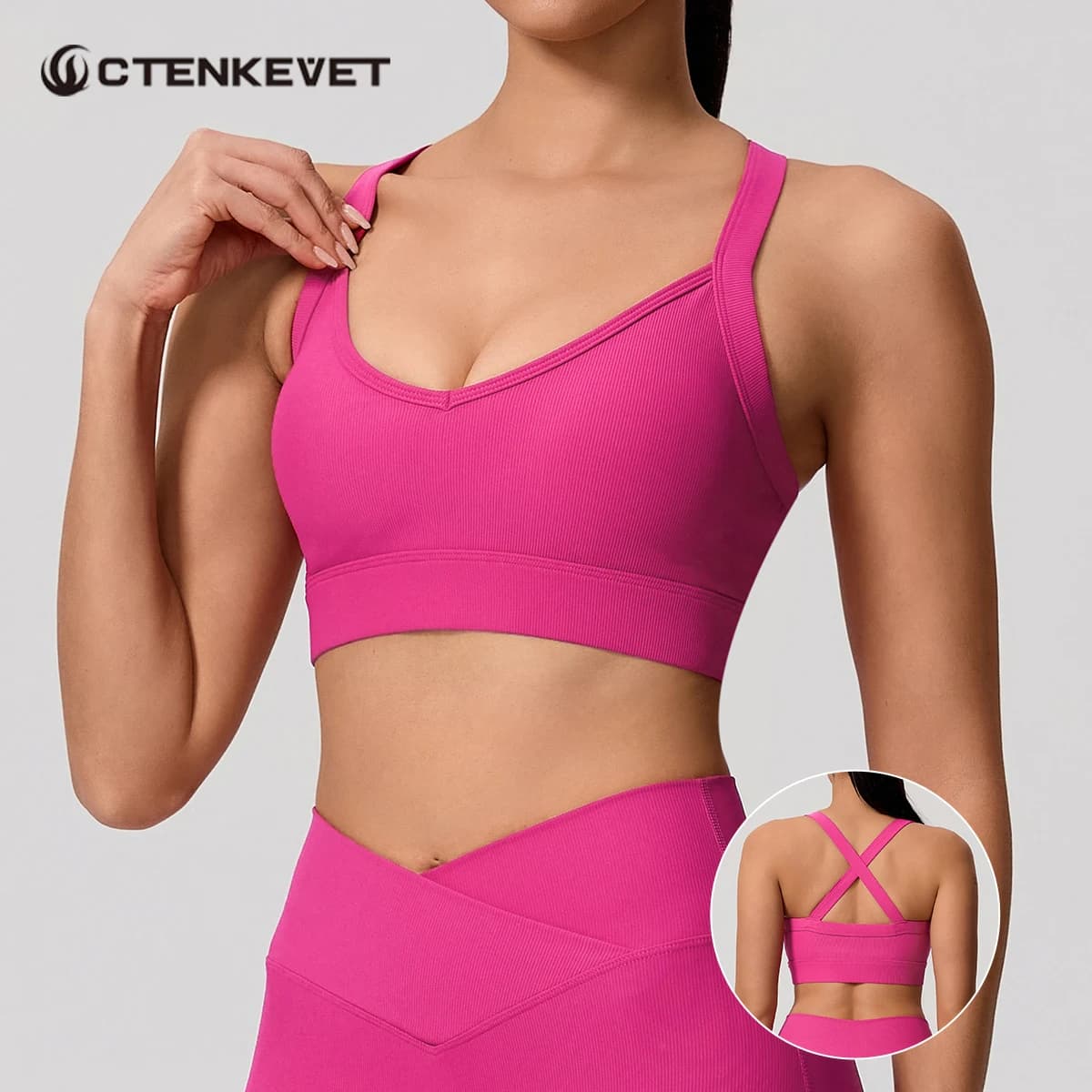 Reggiseno Sportivo a Costine Ctenkevet da Donna, Top Push-up per Yoga, Corsa, Palestra, Allenamento - Intimo Sportivo da Donna con Incrocio sulla Schiena