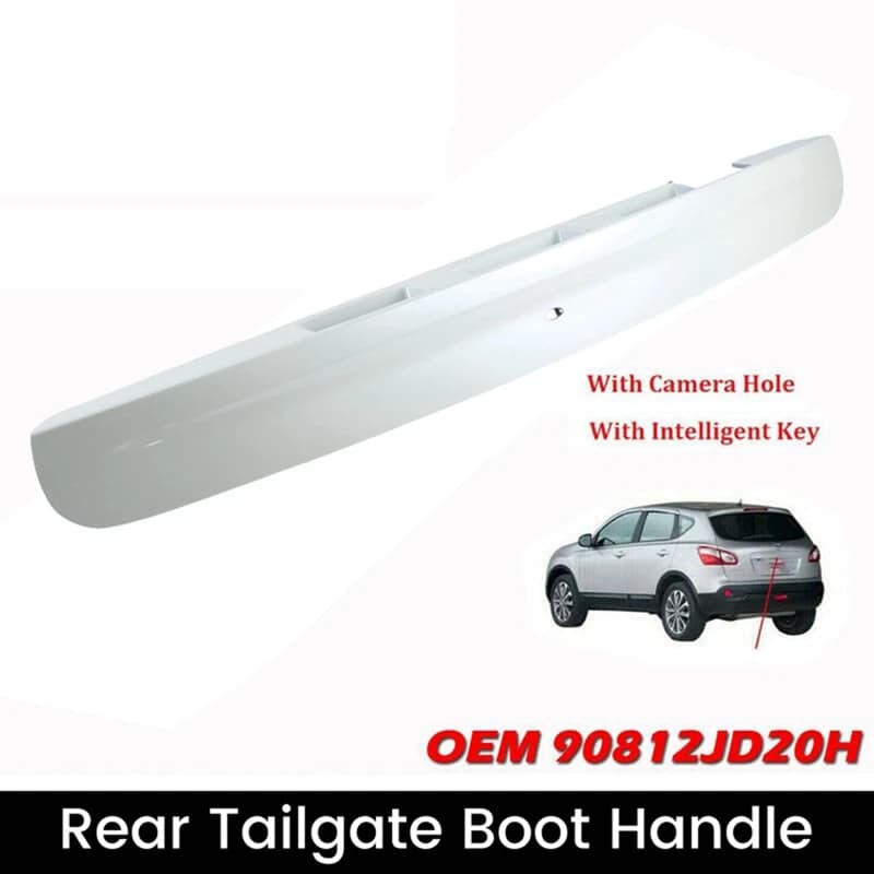 1 pz auto portellone posteriore maniglia di avvio con I-Key e foro della fotocamera copertura della porta del bagagliaio ABS bianco avorio per Nissan Qashqai J10 2007-2014