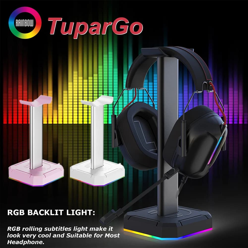 Headphone Stand Holder Rack RGB Backlight Head Mounted Headphone Stand Rack Desktop Organizer Vertical Bracket Hanger