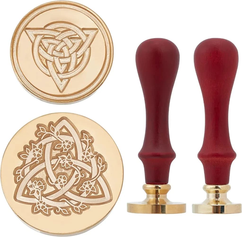 2 Set Celtic Knot Wax Seal Stamp Kit Heart Sealing Wax Stamp Removable Brass Stamp Head with Wooden Handle for Wedding