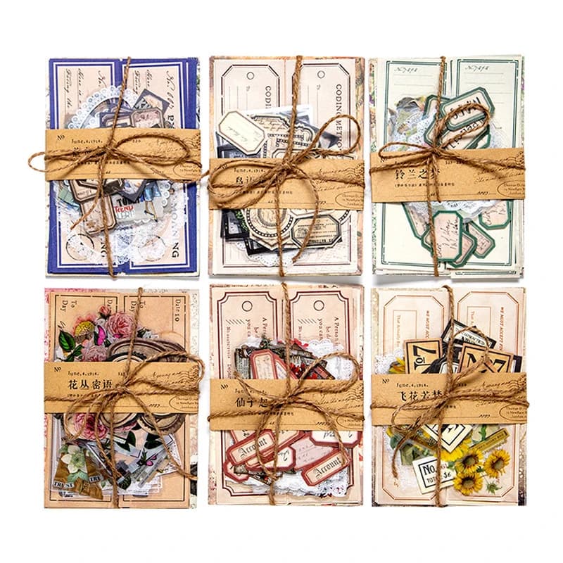 1pack/80pcs Vintage Paper Sticker Mix Kit Retro Patterns for Journaling, Scrapbooking DIY Card Making Self-Adhesive
