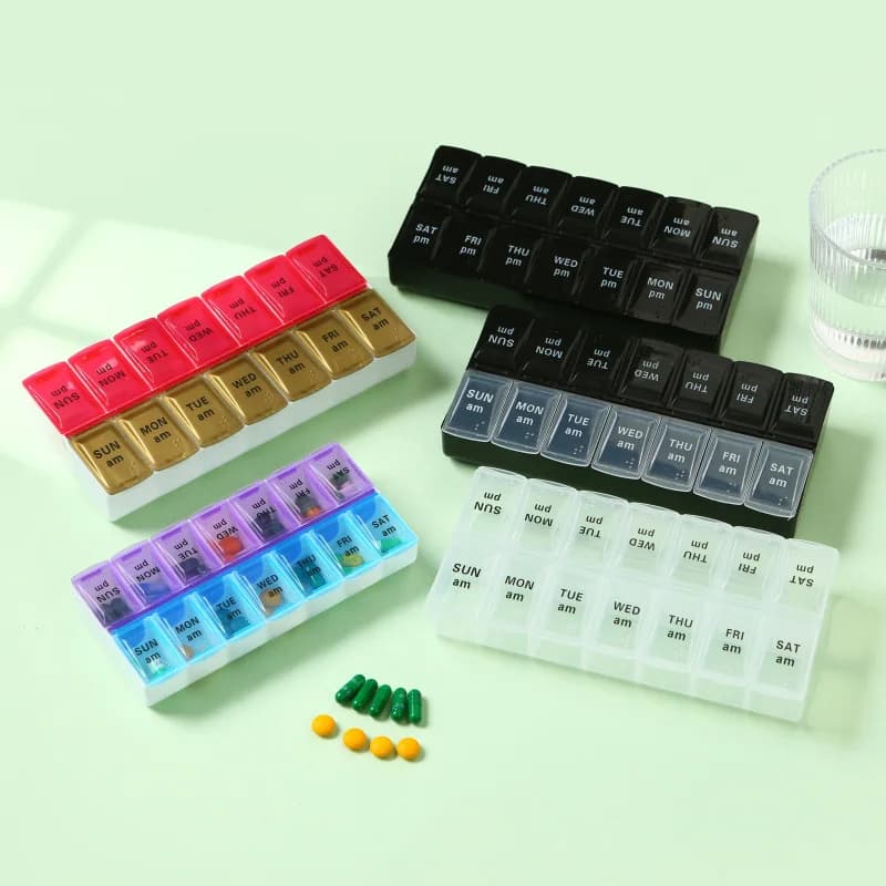 Portapillole da viaggio portatile settimanale scatola 7 giorni Organizer 14 griglie contenitore per pillole compresse di stoccaggio vitamine per farmaci medicina oli di pesce