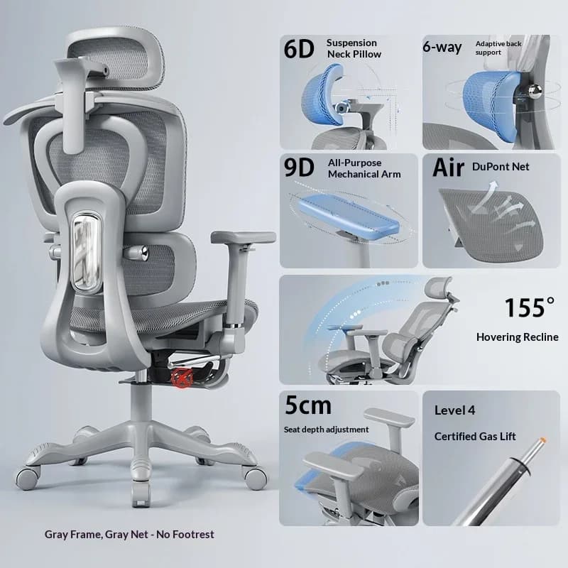 Sedia Ergonomica da Ufficio e Gaming, Regolabile, con Schienale Alto in Rete, Supporto Lombare, Poggiatesta, Braccioli, Girevole, Reclinabile e con Ruote
