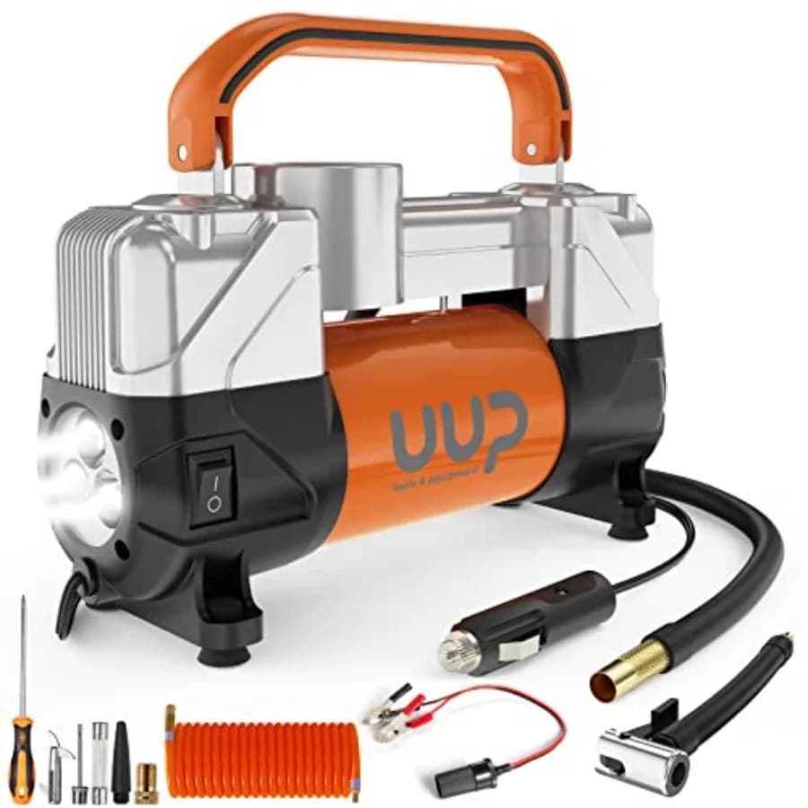 Compressore d'aria per gonfiaggio pneumatici 150PSI 12V DC a doppio cilindro, pompa d'aria portatile per impieghi gravosi con luce LED di emergenza per camion, SUV e auto