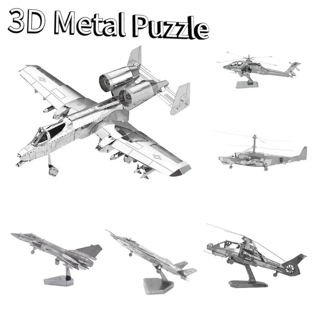 Puzzle 3D in Metallo, Kit Fai-da-Te di Aerei Militari, Modelli di Caccia J-20 J-10B SU-34, Elicottero KA-50 RAH-66, Gioco di Assemblaggio per Adulti