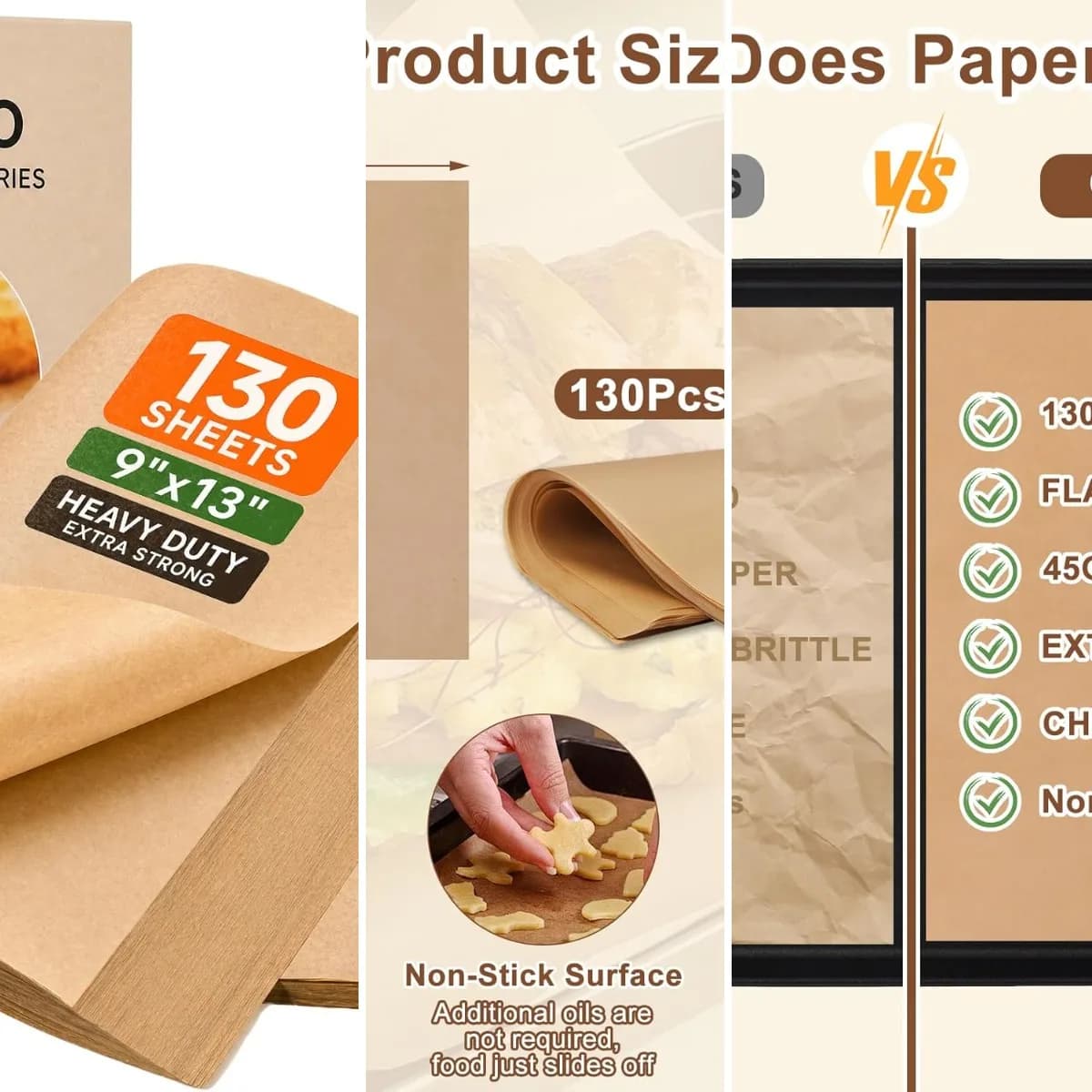 130PCS Parchment Paper Baking Sheets, 9x13 Inch, Precut Non-Stick Parchment Sheets for Baking, Grilling, Air Fryer, Steaming, an