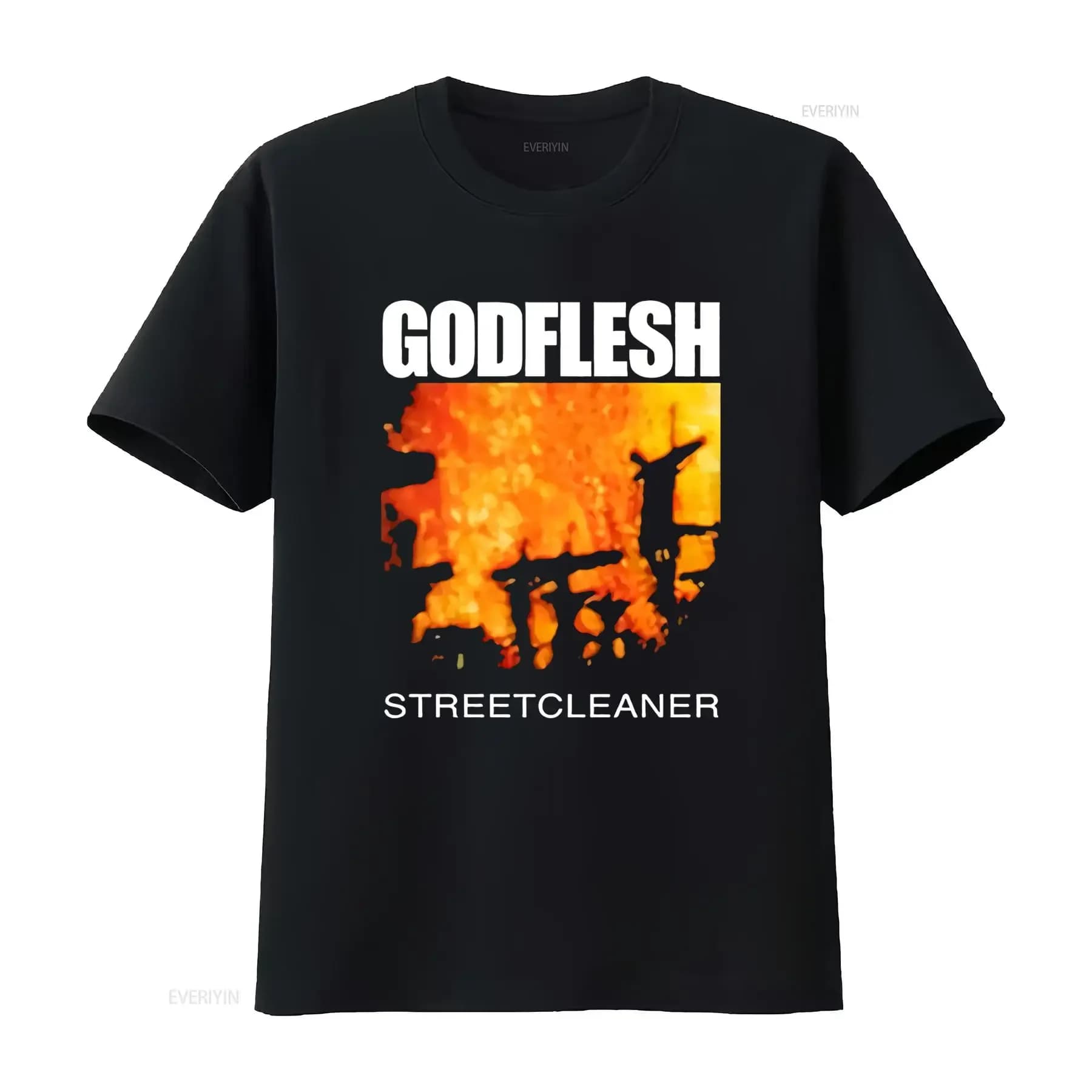 Black Godflesh Streetcleaner T-shirt from 1990, all sizes, design inspired by rock bands, vintage, washed, unisex, versatile, breathable, with graphics.