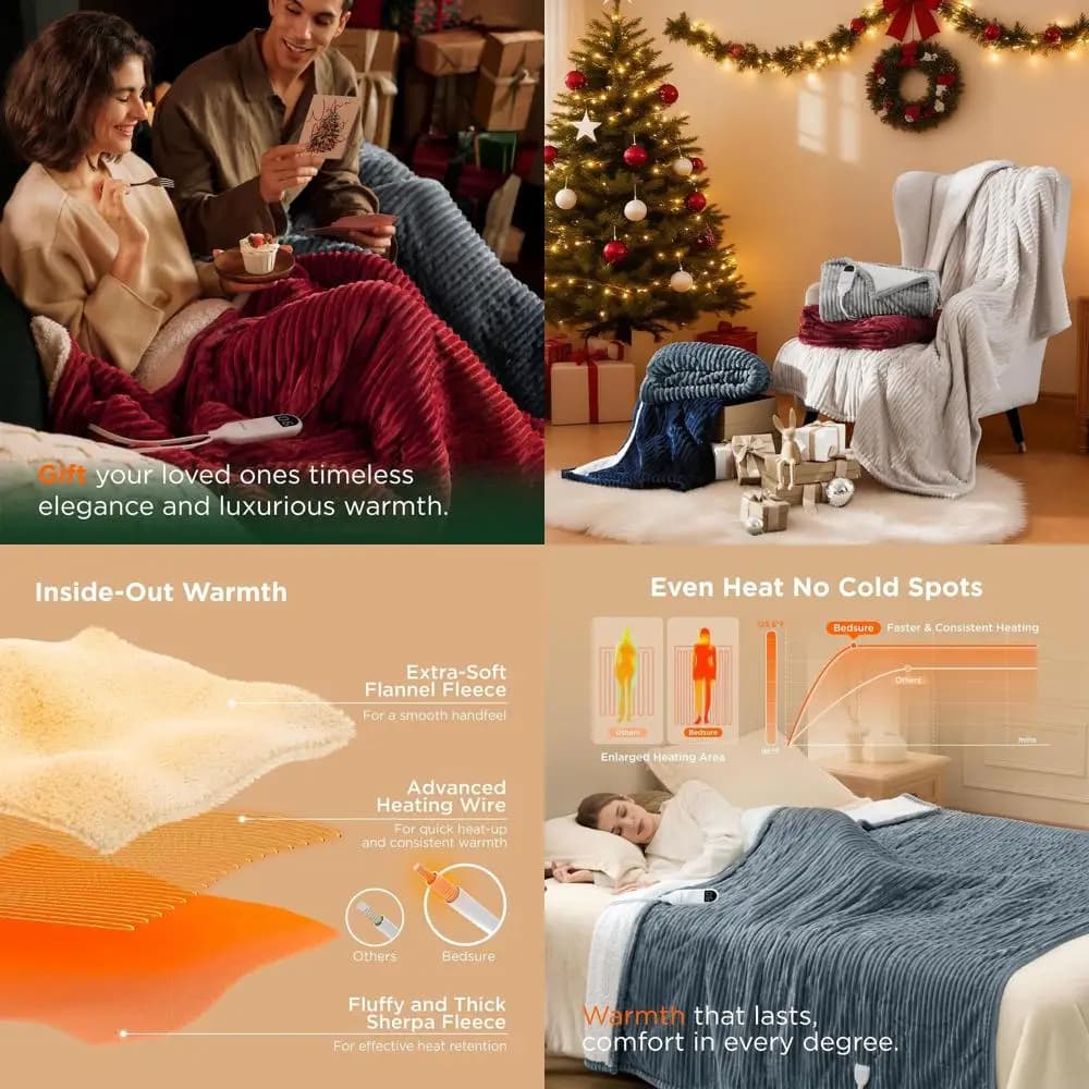 Coperta elettrica in flanella a coste a grandezza naturale con 6 livelli di calore, 10 impostazioni di timer, spegnimento automatico - Ideale per nonna (72x84 pollici
