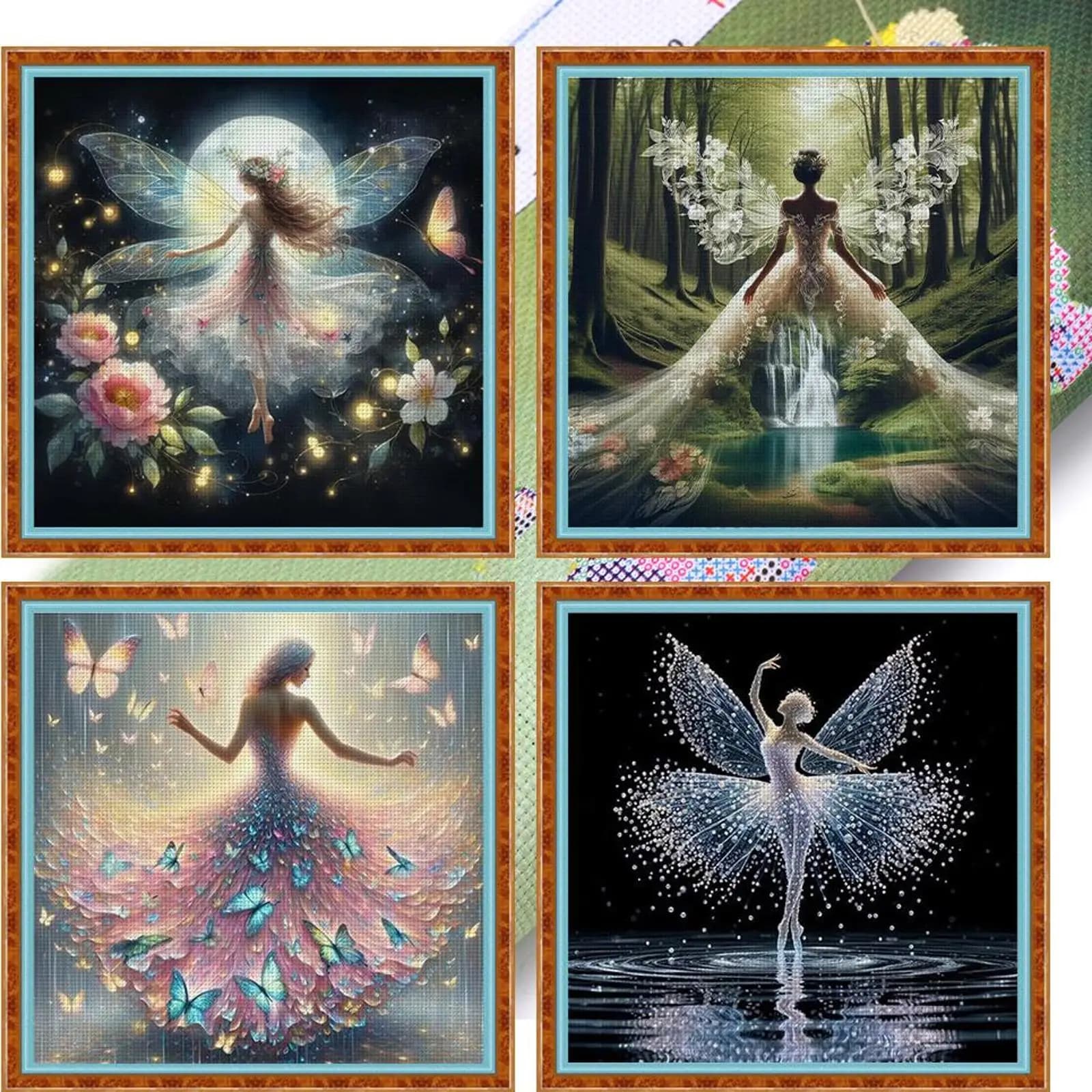 4pcs Girl Printed Cross Stitch Kit 45x45cm DIY 11CT Thread Art Needlework Decor