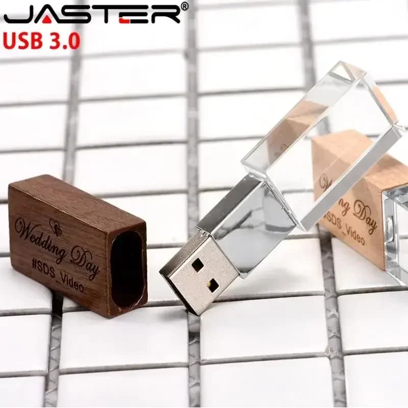 JASTER Fotografia di Matrimonio Personalizzata con LOGO, Chiavette USB 3.0 in Legno e Cristallo, 64GB 32GB 16GB 4GB, Memoria USB