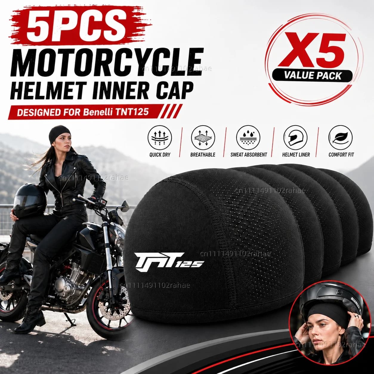 5pcs Motorcycle Helmet Inner Cap Hat Quick Dry Breathable Hat Racing Cap Skull Cap Thin Beanie For Benelli TNT125 tnt125 tnt 125