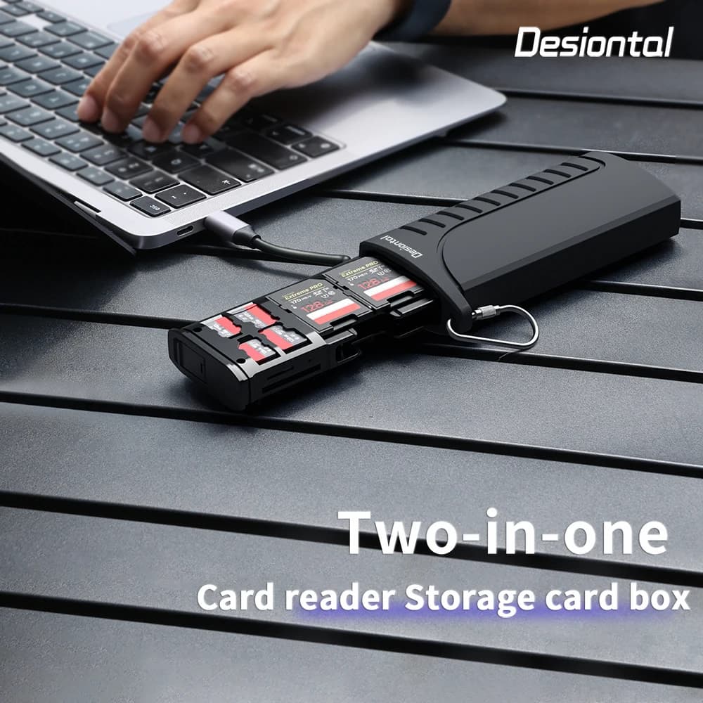 Desiontal DK-10 Lettore di schede SD ad alta velocità USB 3.1 Type-C Custodia per schede SD/TF/SIM per fotocamere, smartphone, droni