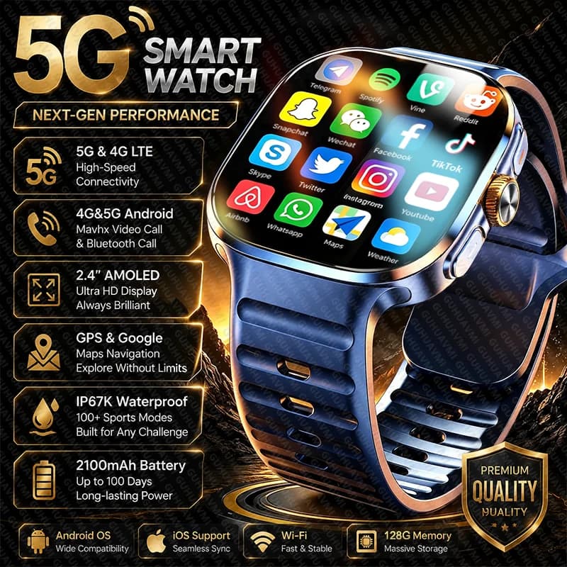 New Men 4G 5G Call Smart Watch WiFi Networking Social App Google Maps Download 128GB Big Memory Short Video Playback Smartwatch