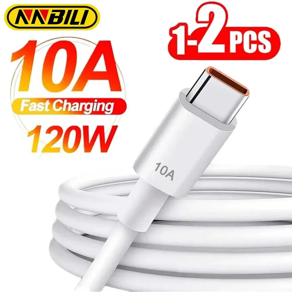 NNBILI 1-2 pcs 120W 10A USB type C USB cable super fast charging line for Xiaomi Samsung Huawei USBC cable fast charging data